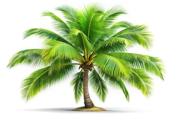 Isolated Coconut Palm Tree, Green Tropical Plant Cutout, White Background, High-Resolution Stock Photo