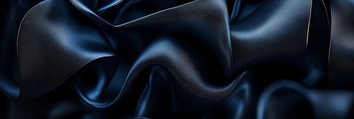Fototapeta premium Abstract Background, Dark Blue Silk Fabric, Wavy Flowing Texture, Soft Shadows, Highlights