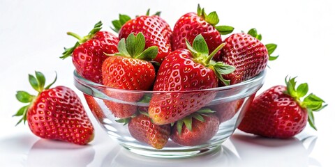 Macro Photography of Fresh Strawberries in a Glass Vase, Isolated on White Background