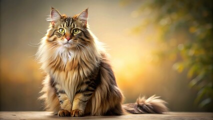 Obraz premium Majestic Norwegian Forest Cat Posing Gracefully, Ample Copy Space