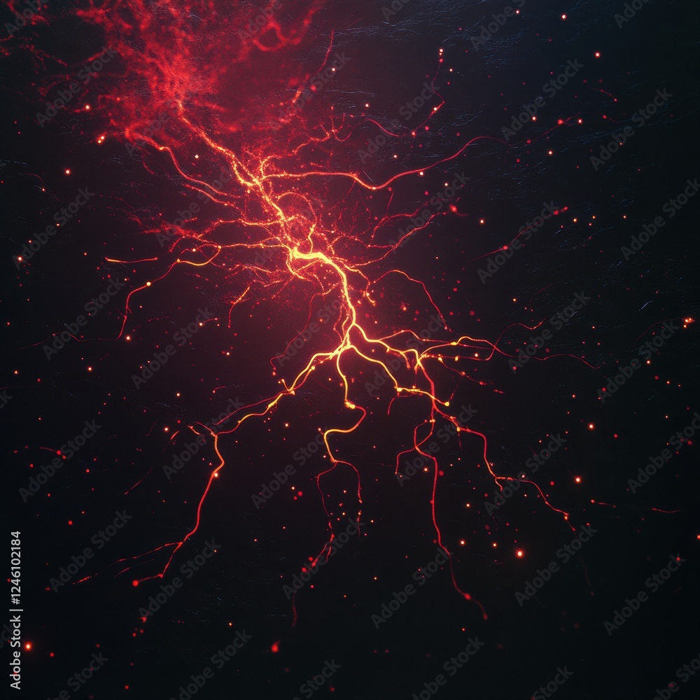 Aufkleber Scientific depiction of glowing neuron pathways and electrical pulses in the brain structure at a microscopic level. Generative AI