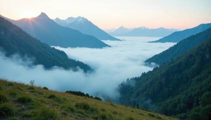 Misty veil covers the Altai Mountains landscape, misty, alti, landscape