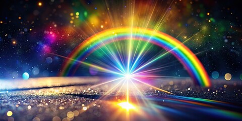 Obraz premium Rainbow Sun Flare Light Effect: Sparkling Iridescent Glare on Black Background