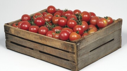 Freshly Harvested Tomatoes in Wooden Crate
