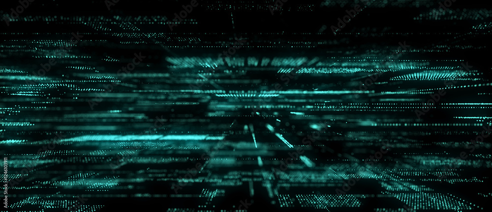 Aufkleber Abstract digital blue background with matrix. Science backdrop of many particles. Big data visualization. 3d rendering.