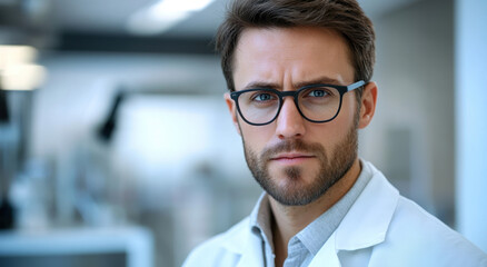 Confident scientist working diligently in a well-equipped laboratory, showcasing expertise in scientific research and innovation