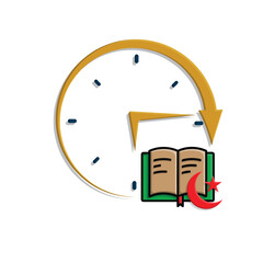 Ramadan icon. vector clock with Islamic religious scriptures on a white background. reading the Koran, time to recite the Koran, study. simple 3d design style