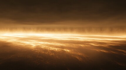 Golden Horizon Abstract Seascape with Glowing Light and Atmospheric Haze