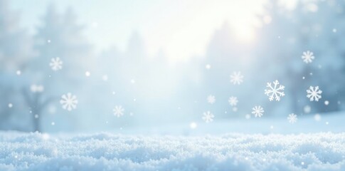 Fototapeta premium Frosty snowflakes fall gently on a sparkling white background texture, frosty, winter