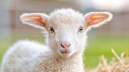 Fototapeta premium Adorable lamb in pasture, springtime
