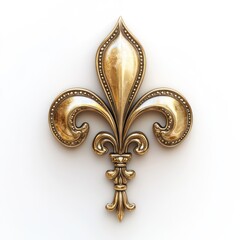 Elegant 3D Rendering of Gold Fleur de Lis Isolated on White Background
