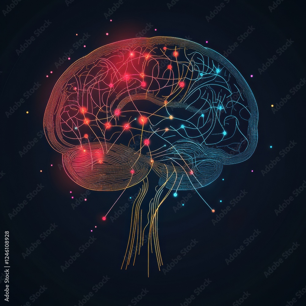 Leinwandbilder scientific depiction of the brain with neuron pathways and electrical activity illuminating a neural