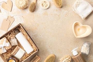 A set of cosmetics for face and body care. The concept of an eco-friendly lifestyle. Top view