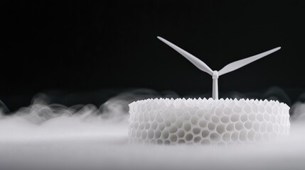 Tiny wind turbine on honeycomb structure in dry ice fog; sustainable energy