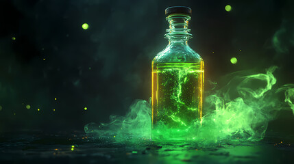 Mysterious glowing magic potion bottle