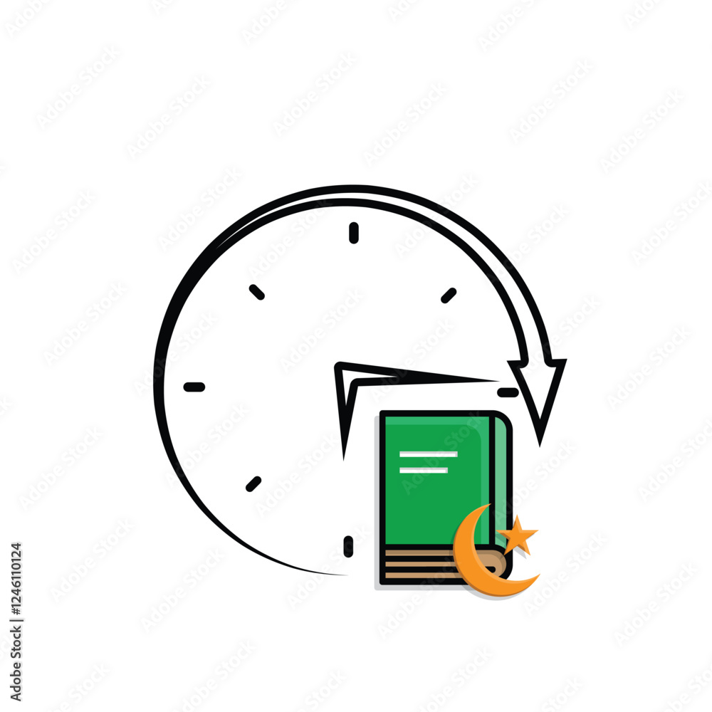 Fototapete Ramadan icon. vector clock with Islamic religious scriptures on a white background. reading the Koran, time to recite the Koran, study. Mixed design style
