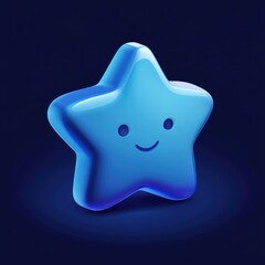 3D blue star icon with a happy face on a dark background, exuding a cheerful and playful vibe.