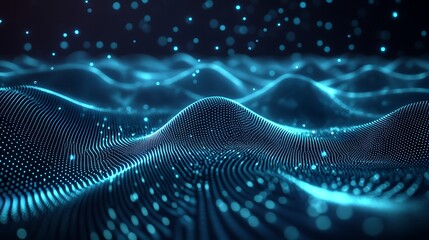Blue digital wave, data flow, dark background, tech concept