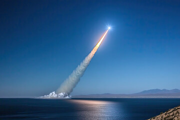 SpaceX Starlink Falcon 9 Rocket Launch Viewed from the National Geographic Venture in the Sea of Cortez, Mexico, North America