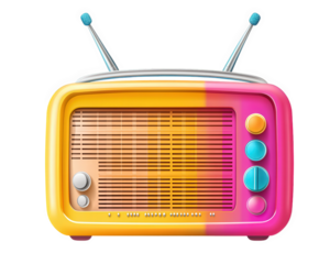 Retro radio with vibrant colors and unique design, perfect for nostalgic vibes. This colorful radio adds playful touch to any space