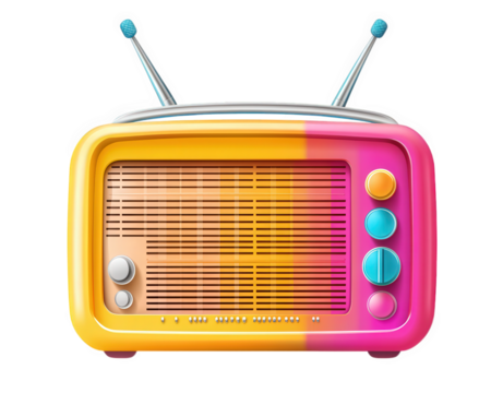 Retro radio with vibrant colors and unique design, perfect for nostalgic vibes. This colorful radio adds playful touch to any space