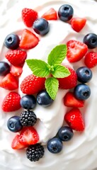 Whipped Cream Dessert A Colorful Mix Fresh Berries