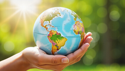 Globe held in hand symbolizing care for the planet