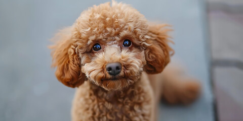 Adorable Golden-Brown Dog Sitting with Curly Fur and Floppy Ears
