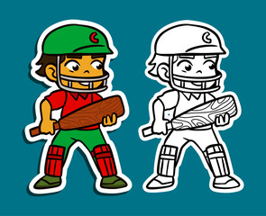 Cute Cartoon Sticker Illustration of a Cricket Player