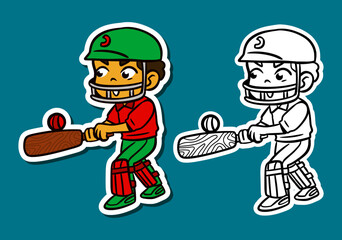 Cute Cartoon Sticker Illustration of a Cricket Player