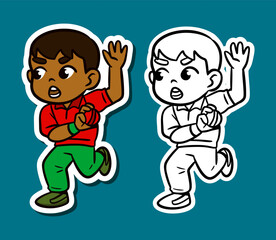 Cute Cartoon Sticker Illustration of a Cricket Player