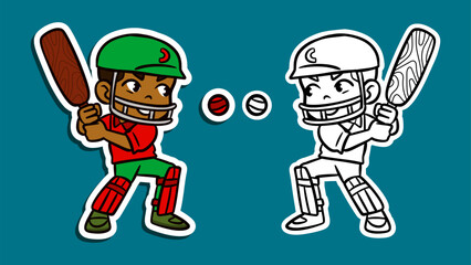 Cute Cartoon Sticker Illustration of a Cricket Player
