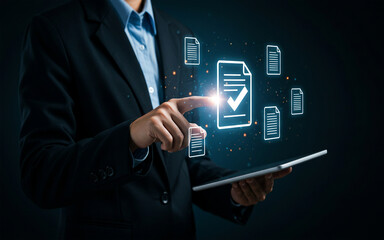 Digital Document Management – Businessman Using Virtual File System

