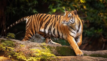 Majestic Tiger in the Heart of the Jungle A Close Encounter with Stripes and Wild Beauty in an AI Generated Masterpiece, Illustrating the Vibrancy and Mystique of Indian Wildlife