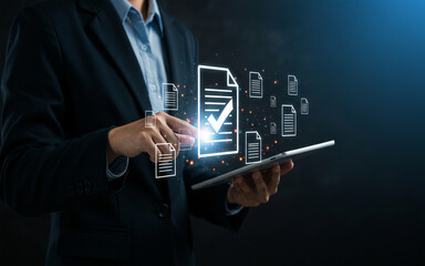 Digital Document Management – Businessman Using Virtual File System

