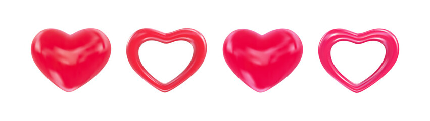 Set of red realistic 3d hearts. Symbol of love, romantic relationships. For design Valentines Day, wedding, romantic events. Vector Illustration