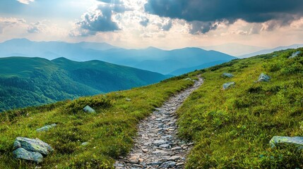 Fototapeta premium Mountaintop Trail: A Serene Hiking Path