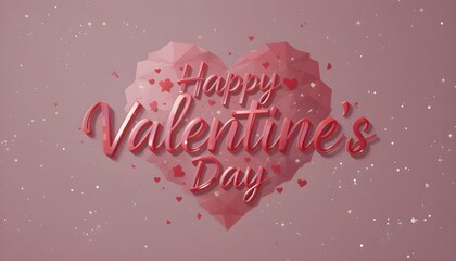 Geometric Heartfelt: "Happy Valentine's Day" in Cursive Within a Polygon Heart on a Sparkling Pink Background