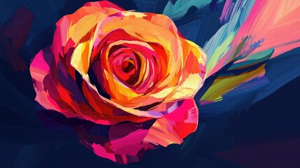 A vibrant rose design made from bold, colorful strokes, creating a dynamic and energetic illustration.