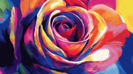 A vibrant rose design made from bold, colorful strokes, creating a dynamic and energetic illustration.