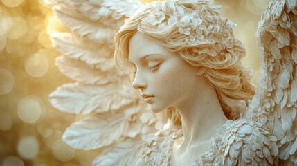 Fototapeta premium angel with wings on neutral background copy space digital illustration