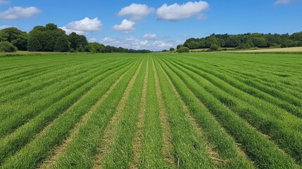Expansive Green Field Under Sunny Sky