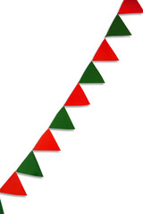 Colorful Triangular Flag Isolated On White Background, Carnival Garland With Flags, Festive background, Festival And Bright Decoration.