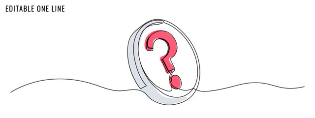 One continuous line drawing of question mark. Editable stroke, vector illustration