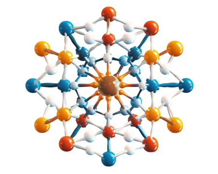 Molecular structure with colorful atoms and bonds, representing chemistry and science. intricate design showcases beauty of molecular formations and interactions