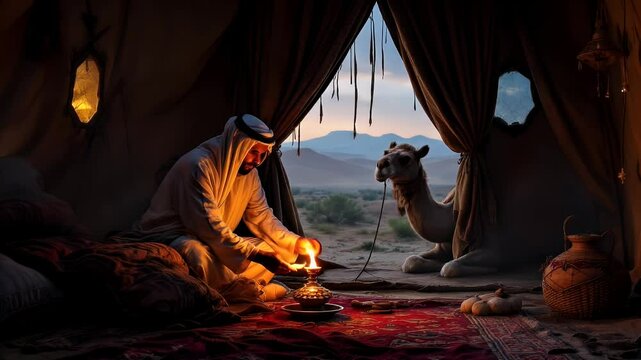 Desert Nomad's Evening: A Camel's Silent Watch