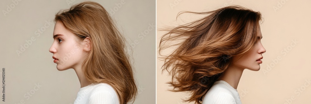 Poster side by side comparison of unkempt hair and a stylish haircut showcasing two different looks in a ne