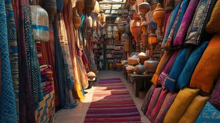 Fototapeta premium Vibrant Moroccan Souk: A Tapestry of Colors and Textures