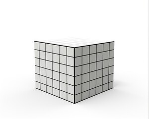 Three-Dimensional Coordinate System Graph on Cartesian and Plane. XYZ 3D Axis with Wire Cube and 10x10 Blank Grid on White Background
