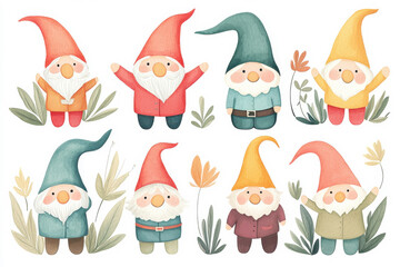 Fototapeta premium Adorable gnomes in vibrant colors, perfect for whimsical art and decoration. isolated on white background.